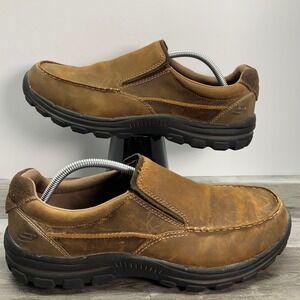 Skechers Braver Rayland 64502EW CDB Brown Leather Slip On Loafers Mens 12 EW